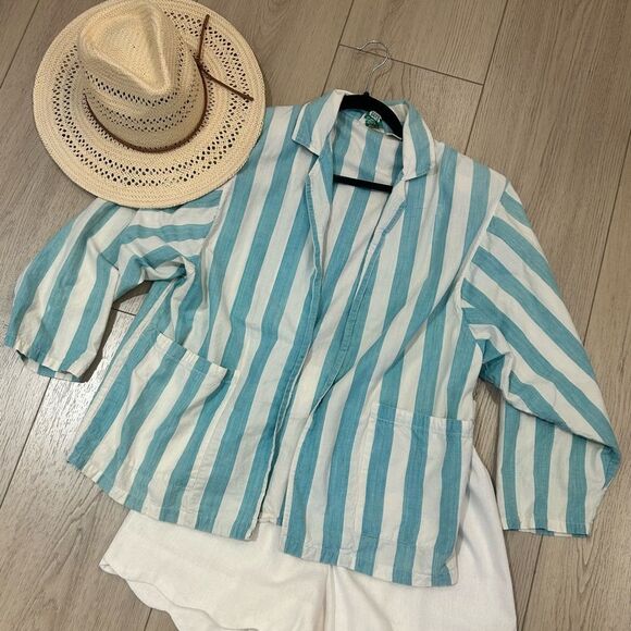 cotton fields Jackets & Blazers - Striped Blue and White Blazer